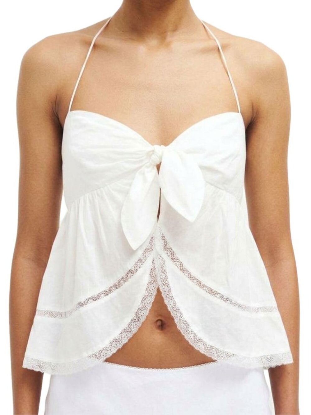 Reformation Aubree Top White Lace Trim Tie Front Halter 4